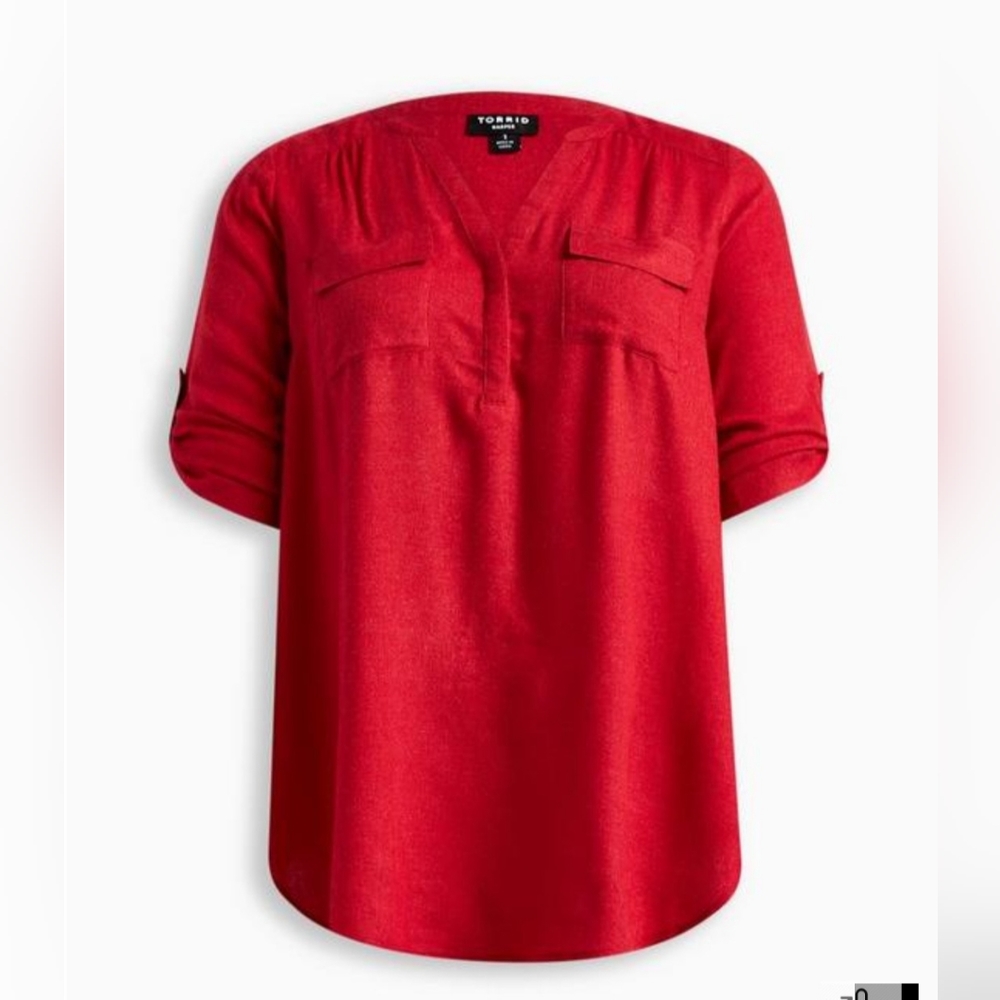 Red Harper pullover with 3 quarter sleeves